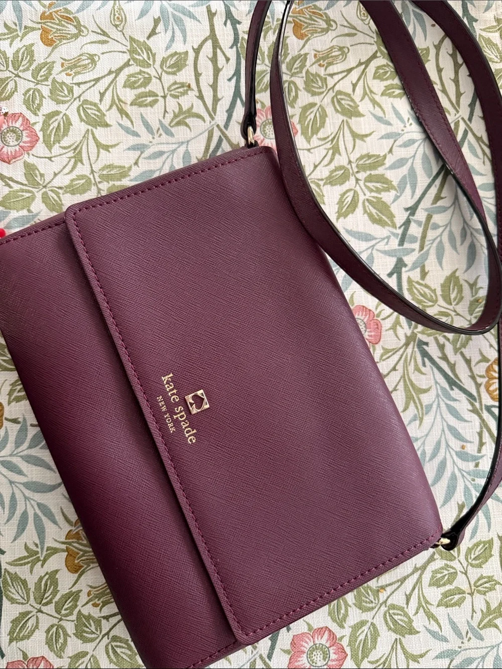 kate spade Plum Leather Crossbody Wallet with Gold Logo